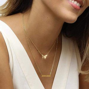 14k Butterfly Layered Women's Necklace! New!
